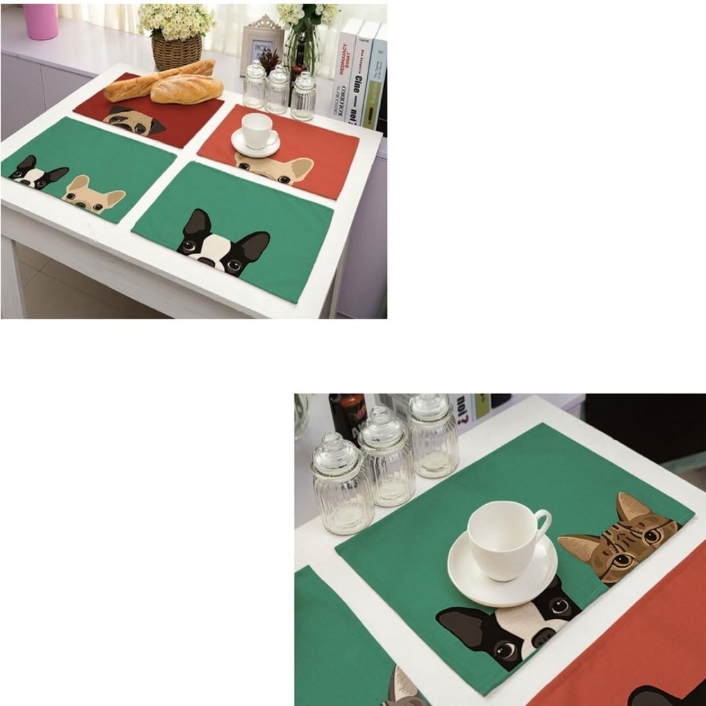 Colorful Pet Portrait Canvas Art, Cotton Linen Placemats, YIFAN - Picture 4 of 11